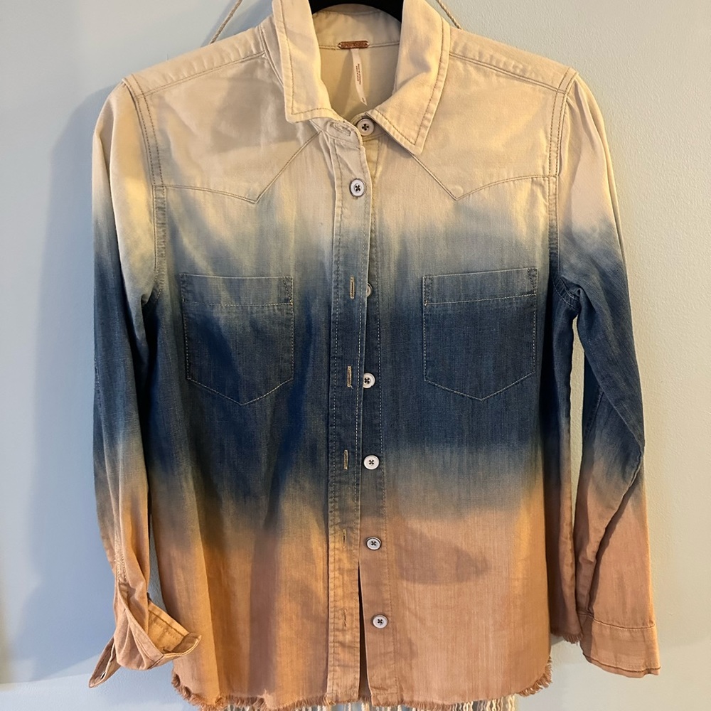 Free People Tie Dye Jean Button Down